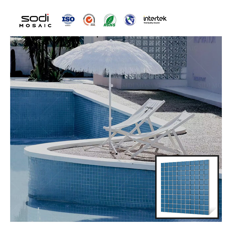 Gạch Khảm Men Xanh Dương Đại Dương Trang Trí Bếp, Phòng Tắm, Hồ Bơi Khách Sạn