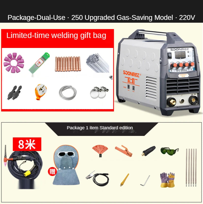 Hàn Tig Di Động 220V Ws200A 250A Xung Tig Arc 2 Trong 1