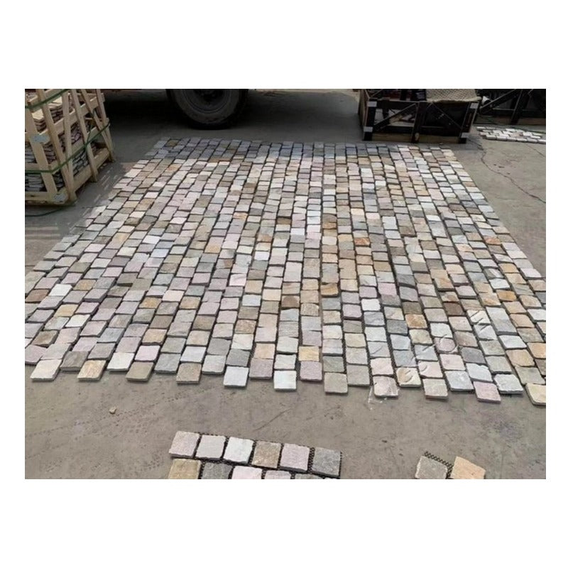 Đá Phiến Chẻ Tự Nhiên Dạng Lưới Lát Sân Kiểu Đá Cuội, Hỗn Hợp Cổ Điển Màu Cà Phê Dùng Ngoài Trời