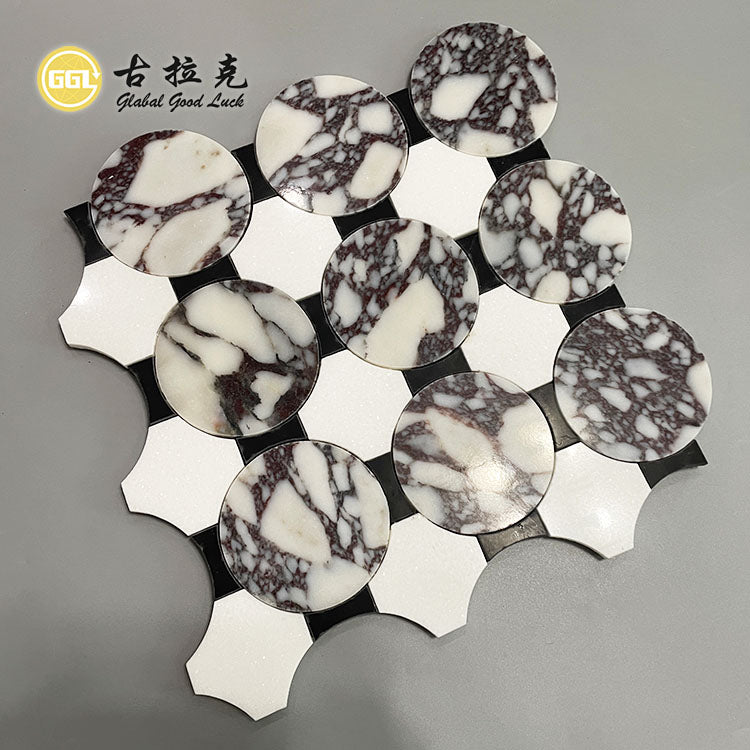 Gạch Mosaic Cắt Tia Nước Hình Tròn Đá Cẩm Thạch Calacatta Viola Thiết Kế Hiện Đại Trang Trí Nội Thất