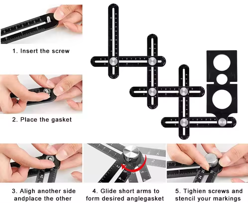 Thước kẻ sáu cạnh đa góc có thể điều chỉnh, định vị lỗ gạch