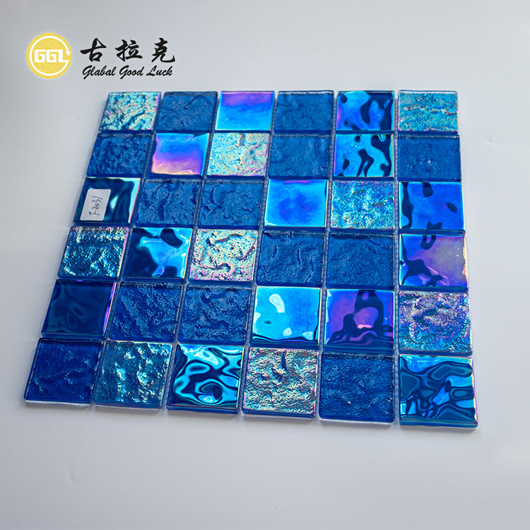 Gạch Mosaic Thủy Tinh Óng Ánh Xanh Dương Bóng Thiết Kế Vuông Dùng Cho Quầy Cà Phê, Tường, Trưng Bày Cửa Hàng Boutique Và Nội Thất