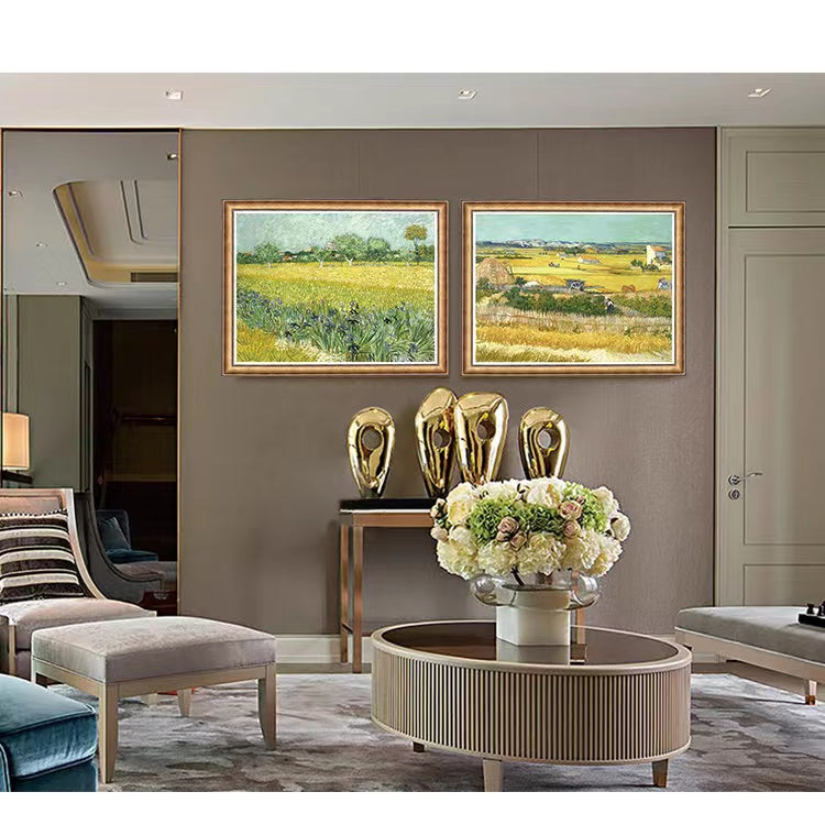 E WECIAL Tranh đĩa sứ Phù điêu Trang trí phòng khách, phòng ăn, phông nền TV Phong cảnh Châu Âu Van Gogh Harvest Ma