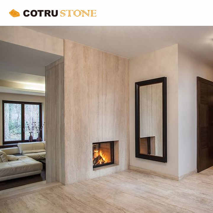 Gạch ốp tường travertine thiết kế hiện đại cao cấp, đá tự nhiên cổ điển được đánh bóng, dùng cho nội thất và ngoại thất, có sẵn hình ảnh minh họa