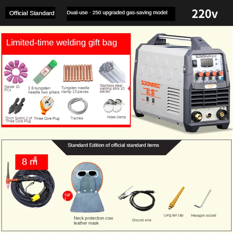 Hàn Tig Di Động 220V Ws200A 250A Xung Tig Arc 2 Trong 1