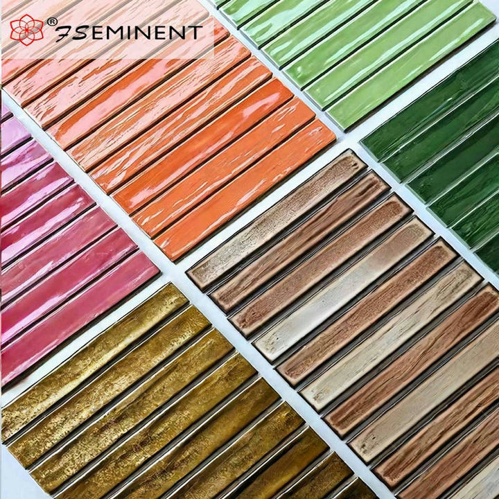Gạch mosaic gốm dạng sóng dài màu kẹo Bắc Âu được sử dụng cho tường nội thất