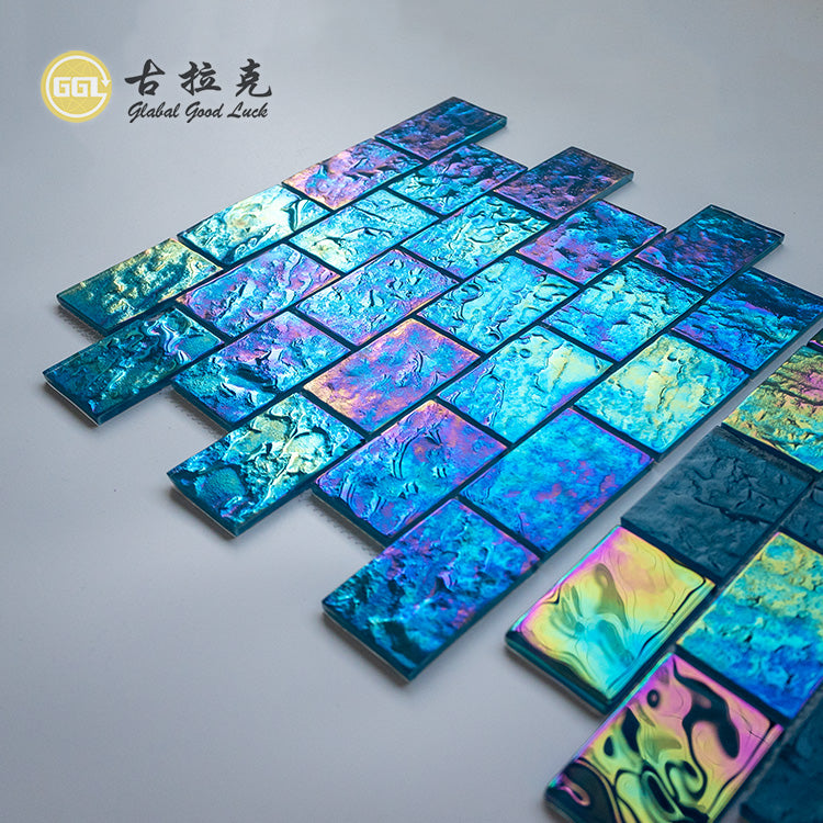 Gạch Ốp Tường Mosaic Thủy Tinh Pha Lê Dạng Thẻ Óng Ánh Xanh Dương Dùng Trang Trí Hồ Bơi & Phòng Tắm