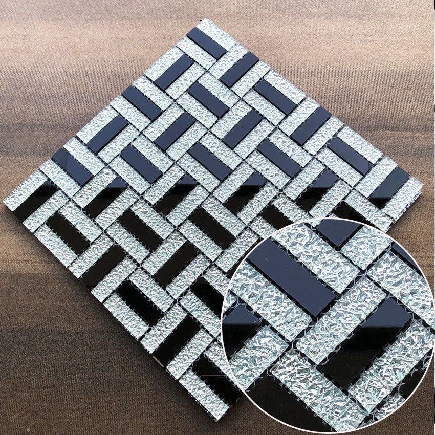 Gạch Mosaic Kính Tráng Gương Hình Kim Cương Vát Cạnh Màu Bạc Trừu Tượng Ốp Bếp Phòng Khách