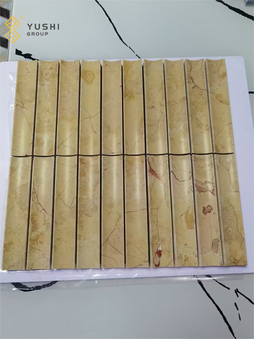 YUSHI Sang trọng Gạch mosaic đá cẩm thạch tự nhiên hình dải bề mặt lồi lõm cho tường ốp nội thất khách sạn hiện đại