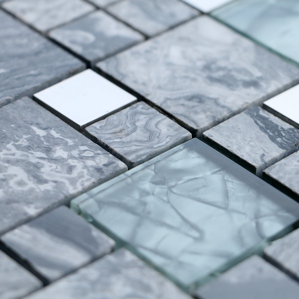 Gạch Mosaic Hỗn Hợp Kính, Đá Cẩm Thạch, Kim Loại Mảnh Nhỏ Lớn Phong Cách Hiện Đại