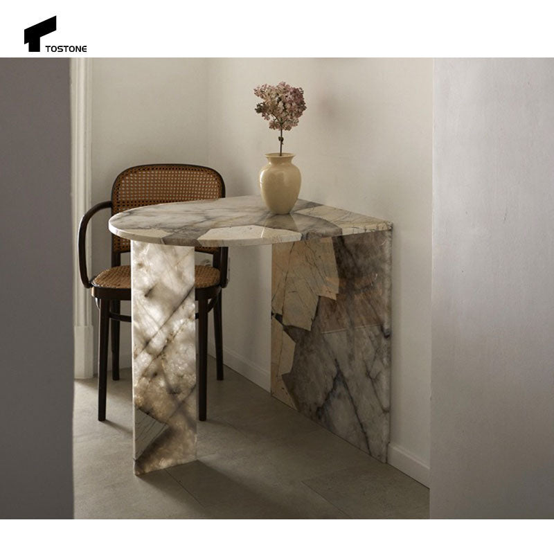 Bàn console đá cẩm thạch tự nhiên Pandora trong mờ mới sang trọng Tostone 2025