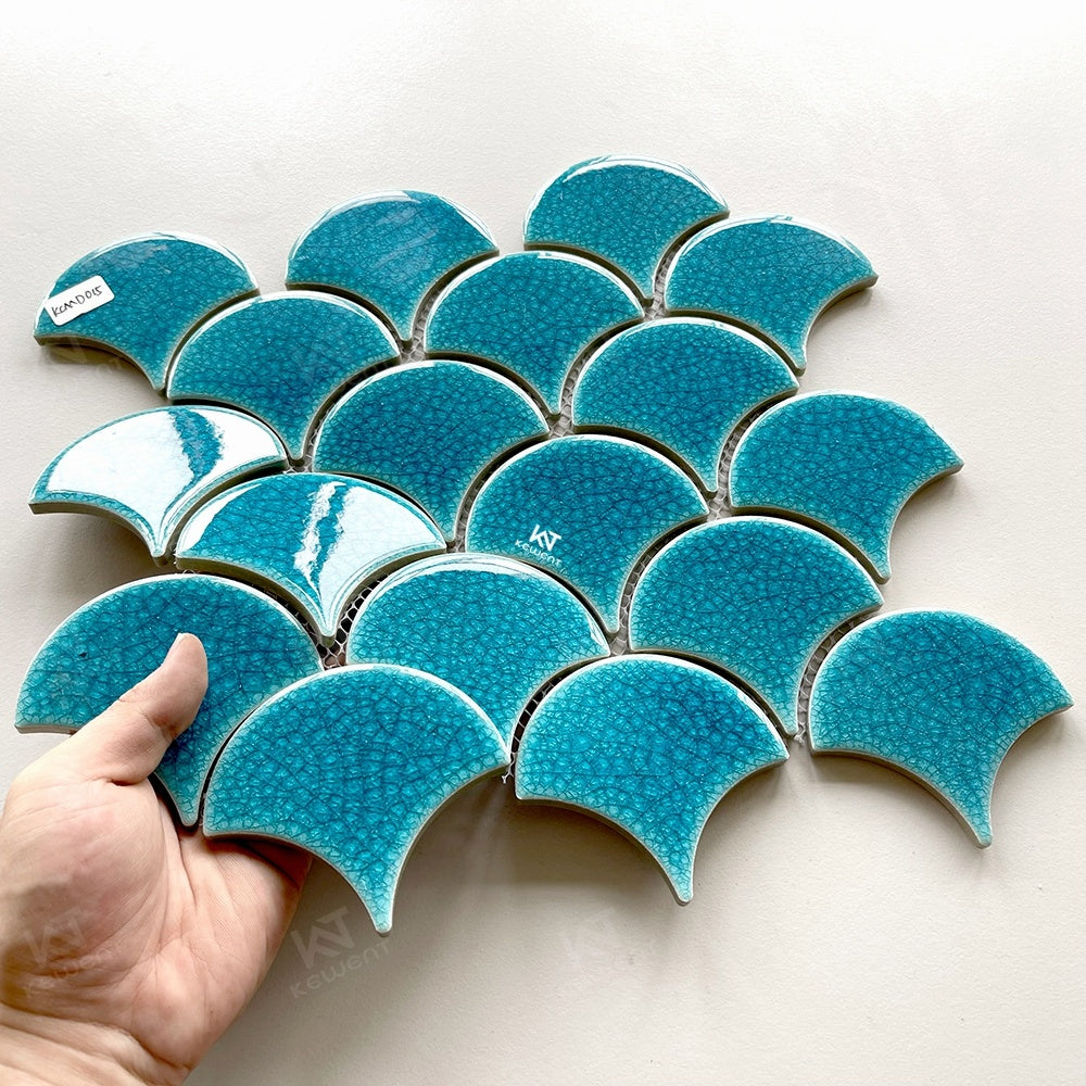 Gạch Mosaic Sứ Vảy Cá Men Rạn Băng Xanh Dương Trang Trí Bồn Tắm Và Nhà Cửa