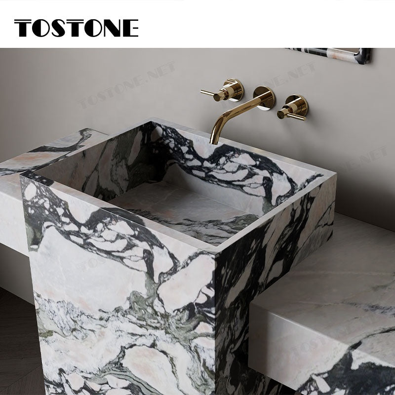 Tostone DDP Delivery Đá cẩm thạch Verde Aurora tự nhiên Bề mặt mài mờ Mặt bàn lavabo phòng tắm đứng độc lập