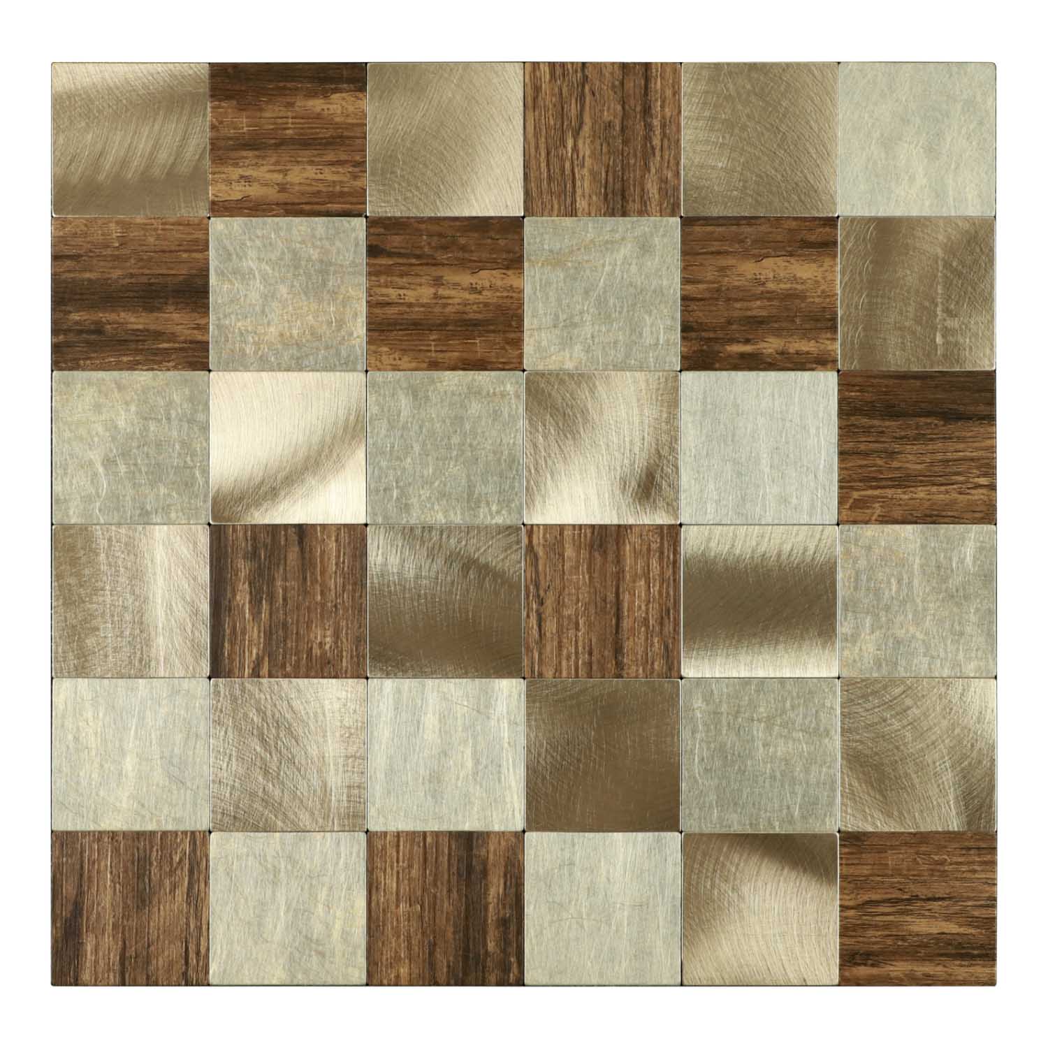 Gạch Mosaic Bóc Dán Ốp Tường Bếp Hình Vuông Vân Gỗ Với Nhôm