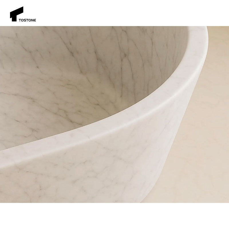 Nhà máy Tostone Bán sỉ Nội thất phòng tắm Bồn tắm đá tự nhiên hình bầu dục trắng Carrara cho trang trí phòng tắm biệt thự nhà sang trọng