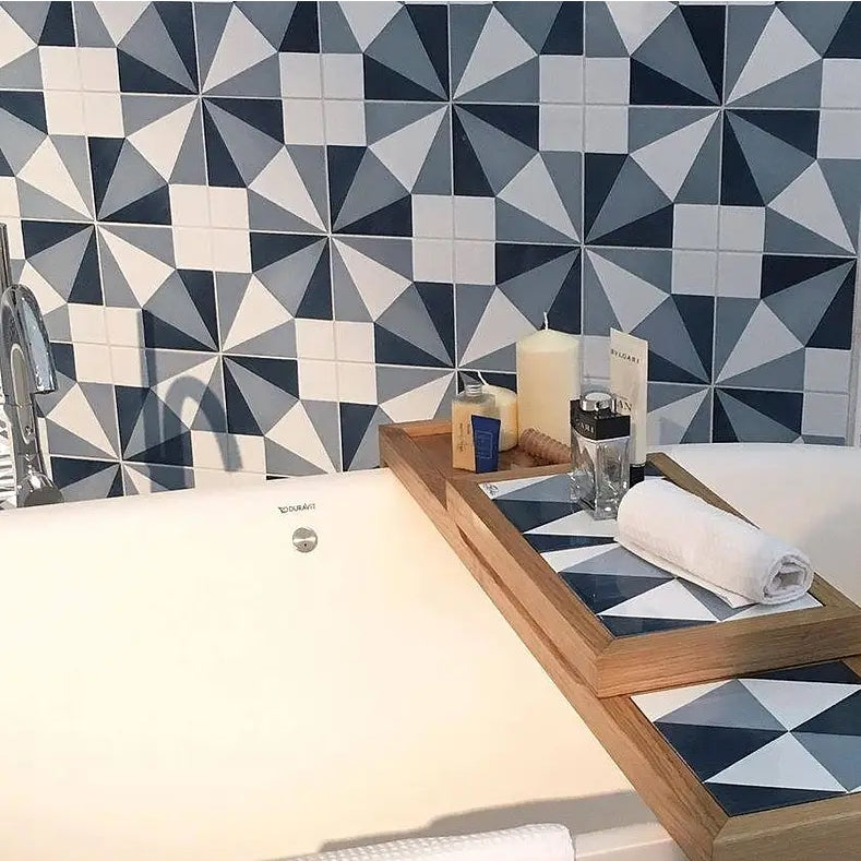 Gạch ốp tường và lát sàn Ceramic thiết kế hiện đại, họa tiết hình học xanh trắng, chất lượng cao, kích thước 200x200mm cho nhà bếp và phòng tắm