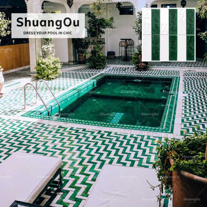Gạch ốp hồ bơi bằng sứ màu xanh đậm của khu vườn biệt thự Ma-rốc bán buôn cảnh quan hồ bơi ao cá gạch ốp hồ bơi Dolfin