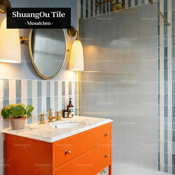Thiết kế mới Sơn dầu Bar Series Gạch khảm dải gạch ốp tường màu xanh lam cho tường bếp, phòng tắm, vòi sen, gạch sứ