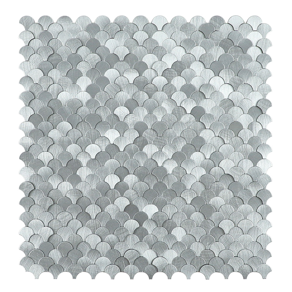 Tấm ốp bếp Gạch Mosaic Kim loại nhôm Tự dính Vảy cá Mini 3D Chiều cao Đa dạng Xám nhạt