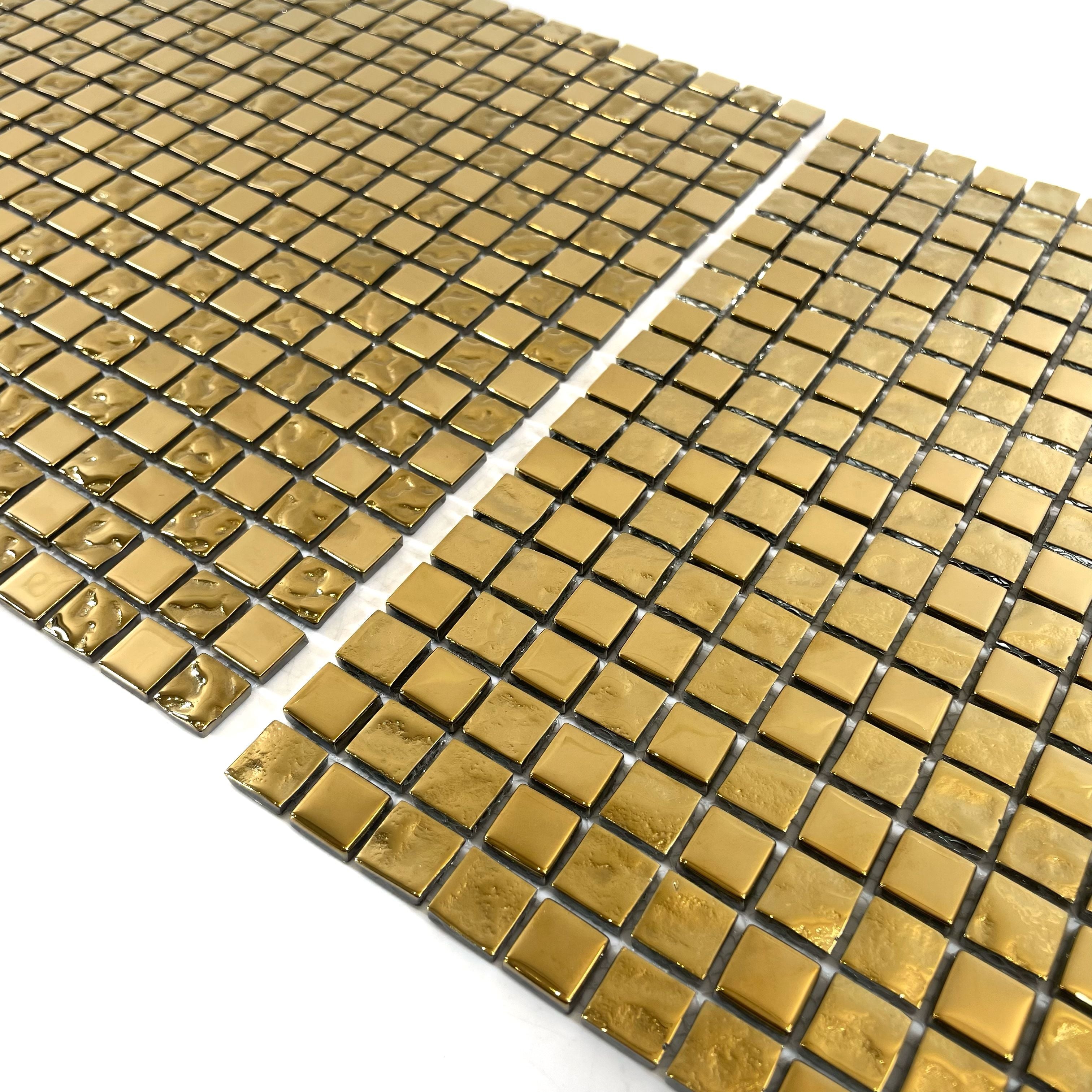 Sỉ nhà máy Gạch Mosaic Thủy Tinh Ốp Tường Trang Trí Họa Tiết Tranh Tường Mạ Điện Vàng Bóng dùng cho Trang Trí Tường Bếp