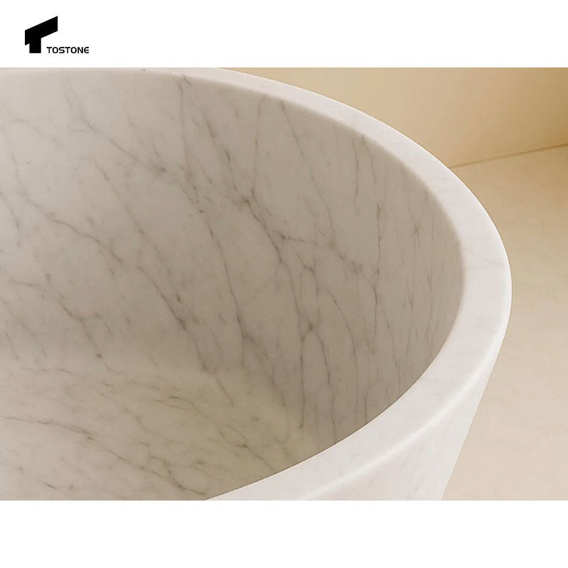 Nhà máy Tostone Bán sỉ Nội thất phòng tắm Bồn tắm đá tự nhiên hình bầu dục trắng Carrara cho trang trí phòng tắm biệt thự nhà sang trọng
