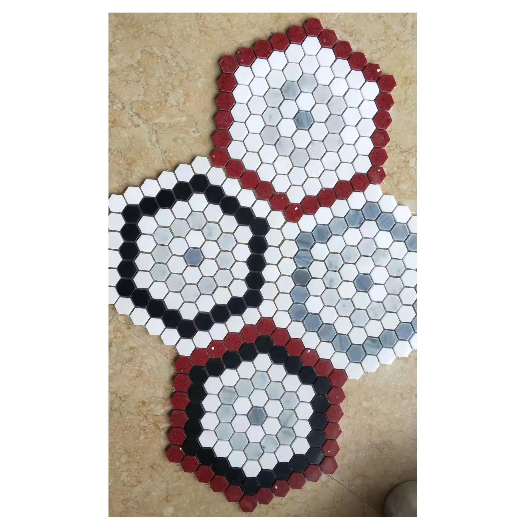 Buyers Tấm Gạch Mosaic Lục Giác Hiện Đại Bằng Đá Cẩm Thạch Tự Nhiên Đa Sắc Đánh Bóng, Cho Tường Và Sàn Nội Thất, Đa Dạng Màu Sắc