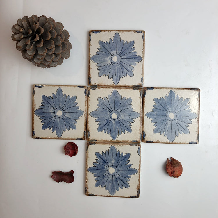 Gạch vẽ tay hoạ tiết hoa 10x10cm phong cách vintage nghệ thuật trang trí biệt thự