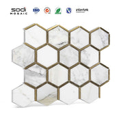 Thiết kế mới Gạch khảm đá cẩm thạch vàng Carrara hình lục giác cho ốp tường bếp và phòng tắm
