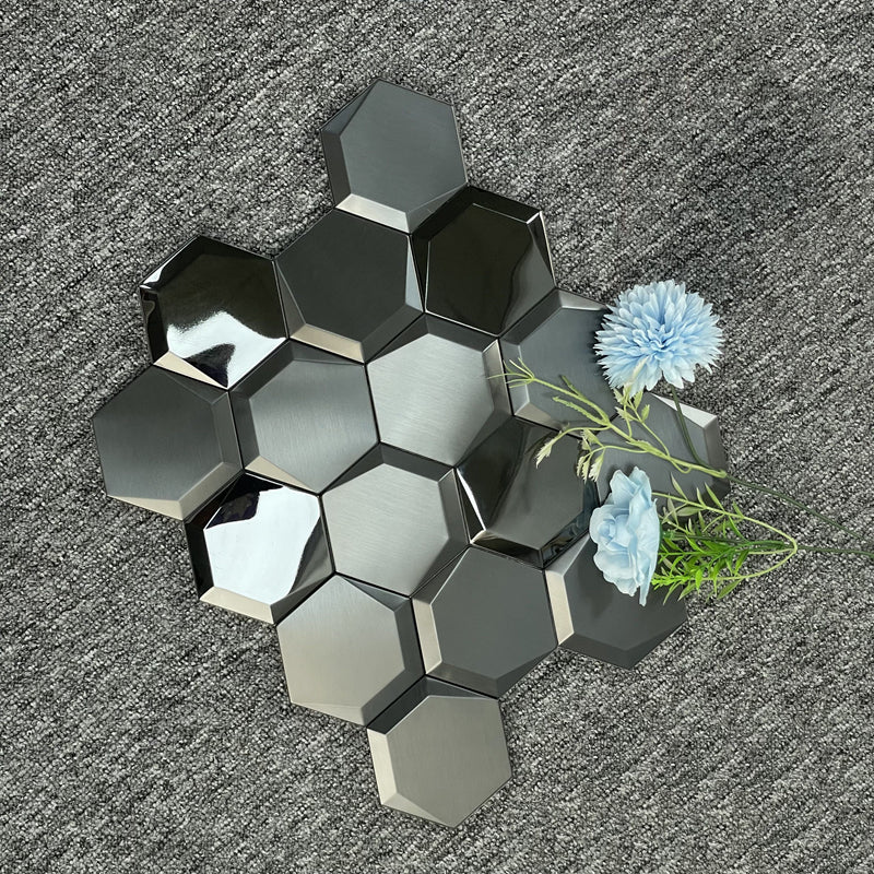 Thanh Mosaic Kim Loại Lục Giác Đen Hiện Đại Bóng Độ Dày 6mm Trang Trí Tường Nội Thất Trong Nhà Khách Sạn Sảnh Khách Sạn Biệt Thự Căn Hộ