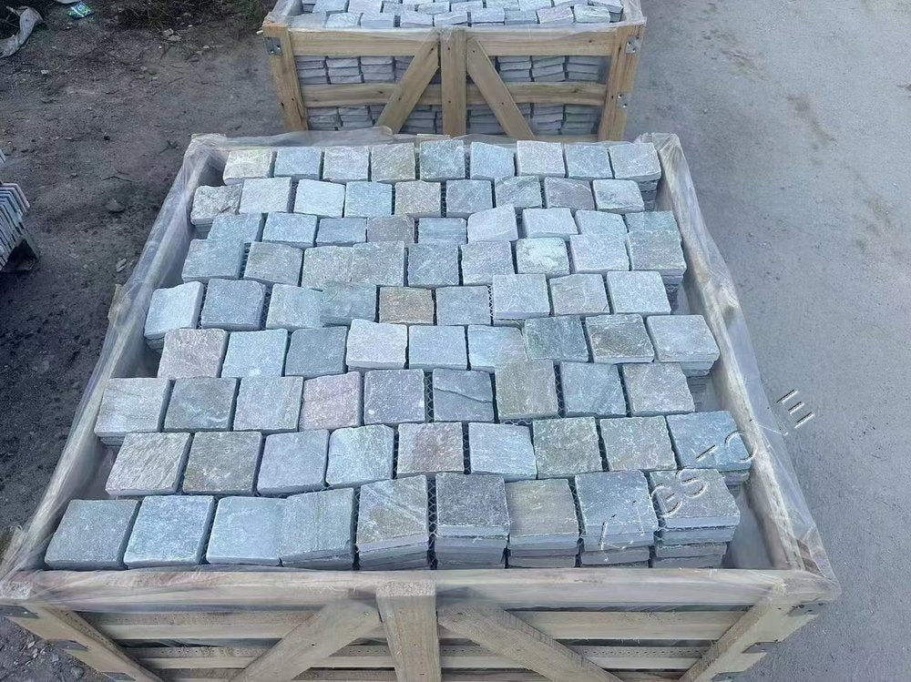 Đá Phiến Chẻ Tự Nhiên Dạng Lưới Lát Sân Kiểu Đá Cuội, Hỗn Hợp Cổ Điển Màu Cà Phê Dùng Ngoài Trời