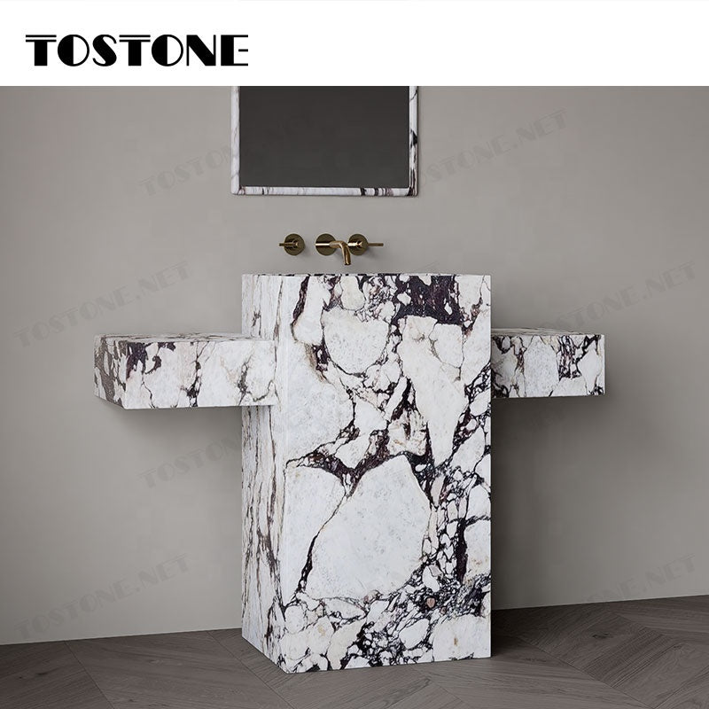 Tostone Đá Cẩm thạch Calacatta Viola Tự nhiên Bề mặt mài mờ Mặt bàn lavabo phòng tắm đứng độc lập dành cho chậu rửa mặt gia đình Tác phẩm nghệ thuật trang trí