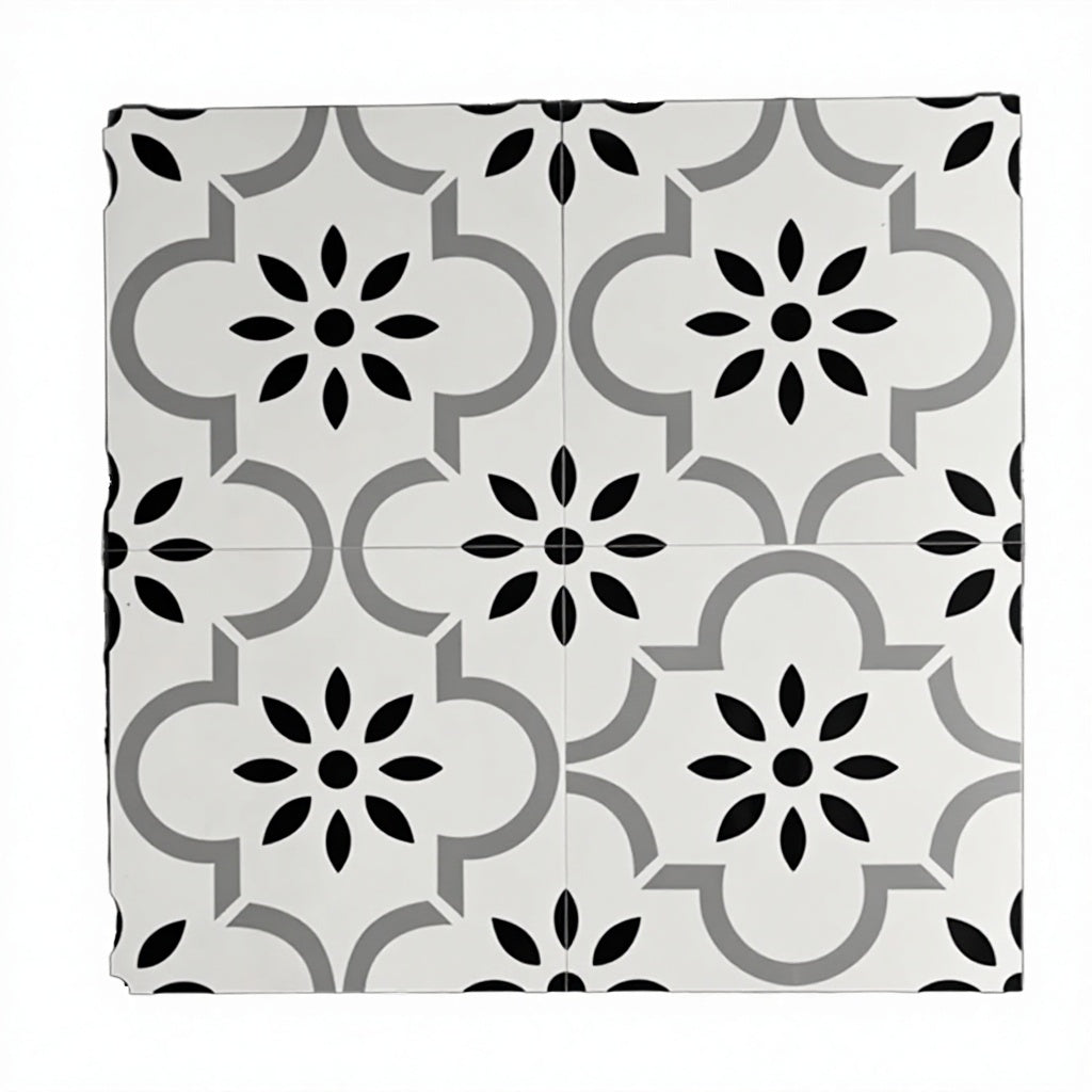 Sunnda Phong cách Ý Trắng Đen Hiện đại Mộc mạc Họa tiết Hoa văn Gạch viền sứ 300x300mm Kháng khuẩn Chống trơn trượt Tường Biệt thự