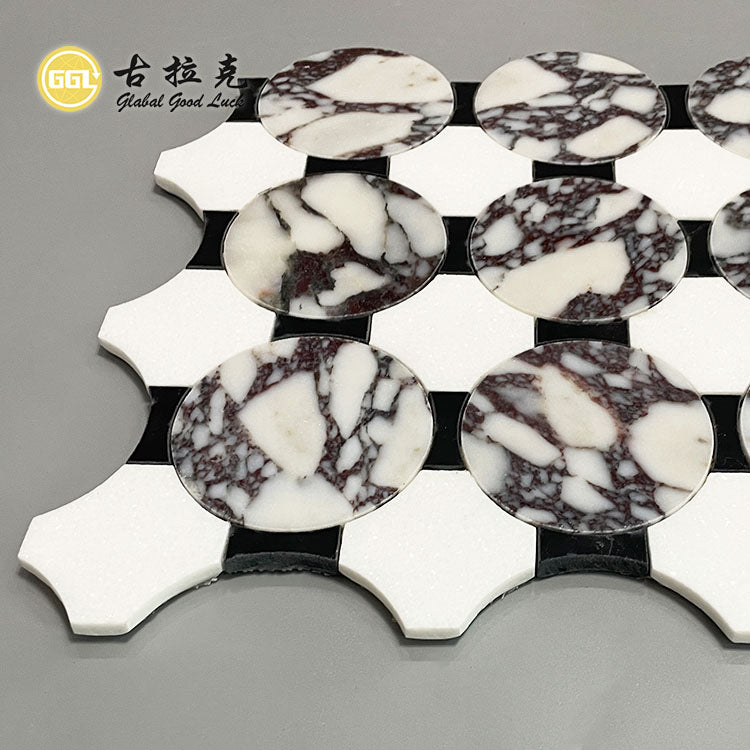 Gạch Mosaic Cắt Tia Nước Hình Tròn Đá Cẩm Thạch Calacatta Viola Thiết Kế Hiện Đại Trang Trí Nội Thất