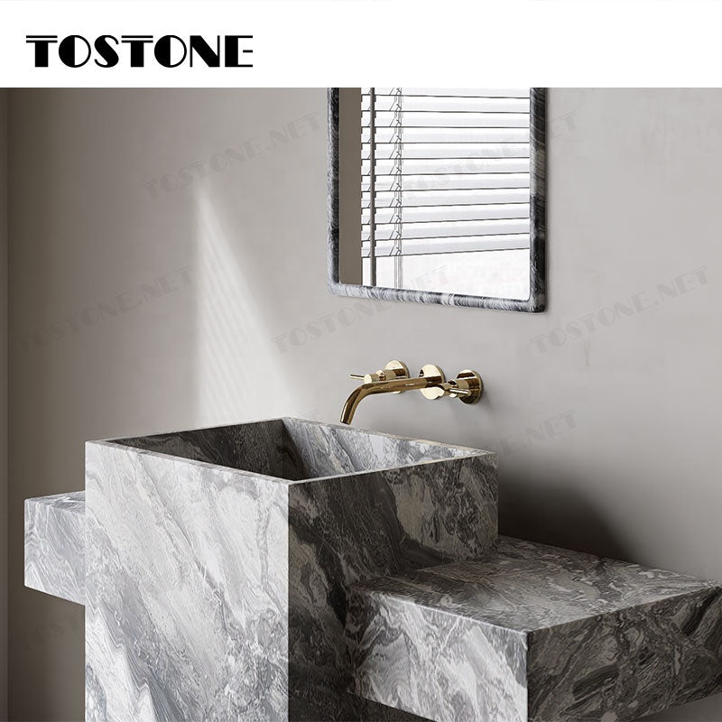 Mặt bàn trang điểm phòng tắm đặt độc lập Tostone bằng đá cẩm thạch Nâu Venice tự nhiên thời trang, bề mặt mài, dùng để trang trí chậu rửa mặt gia đình