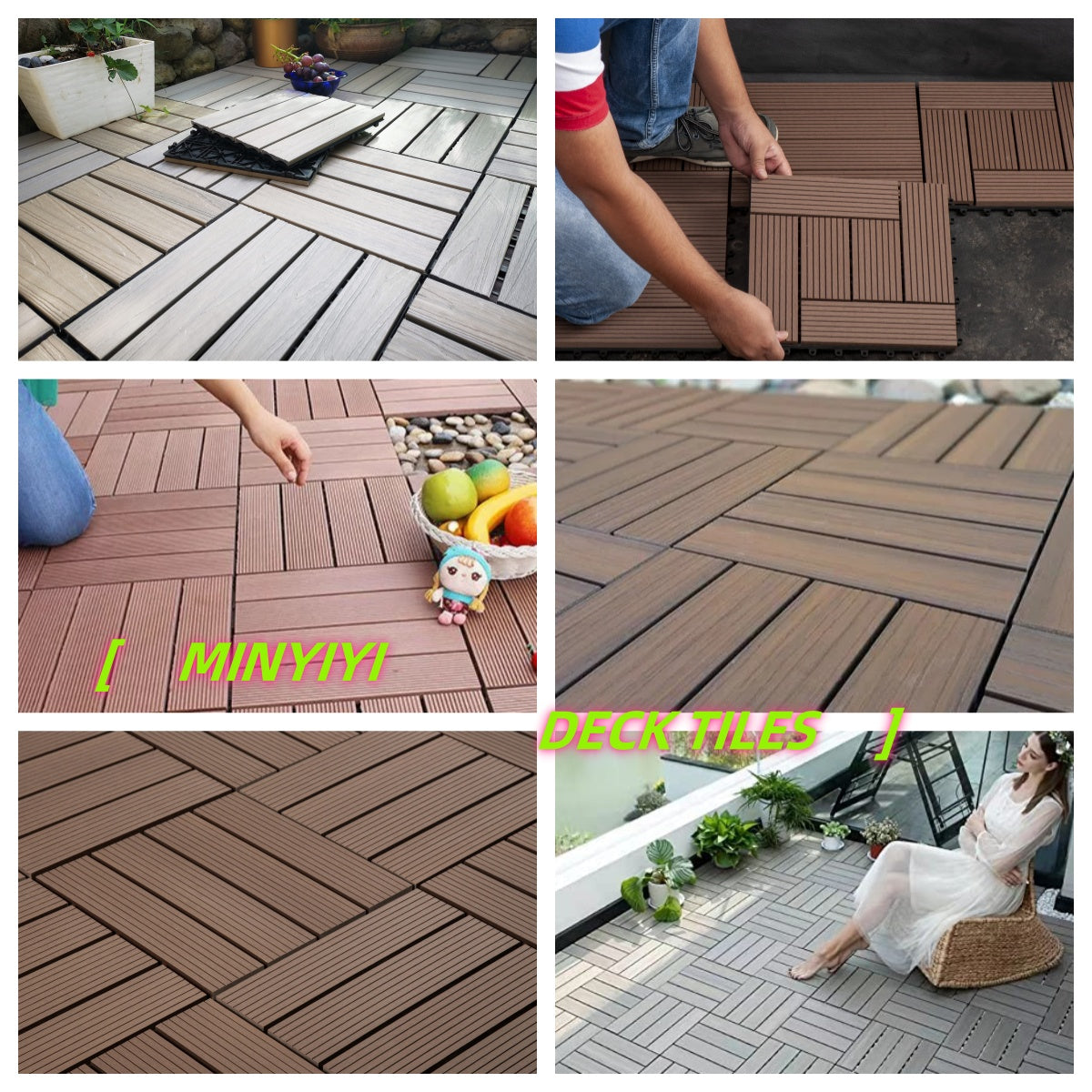 Tấm lát sàn ngoài trời WPC chống trơn trượt, chống thấm, 18mm, kiểu dáng vuông hiện đại