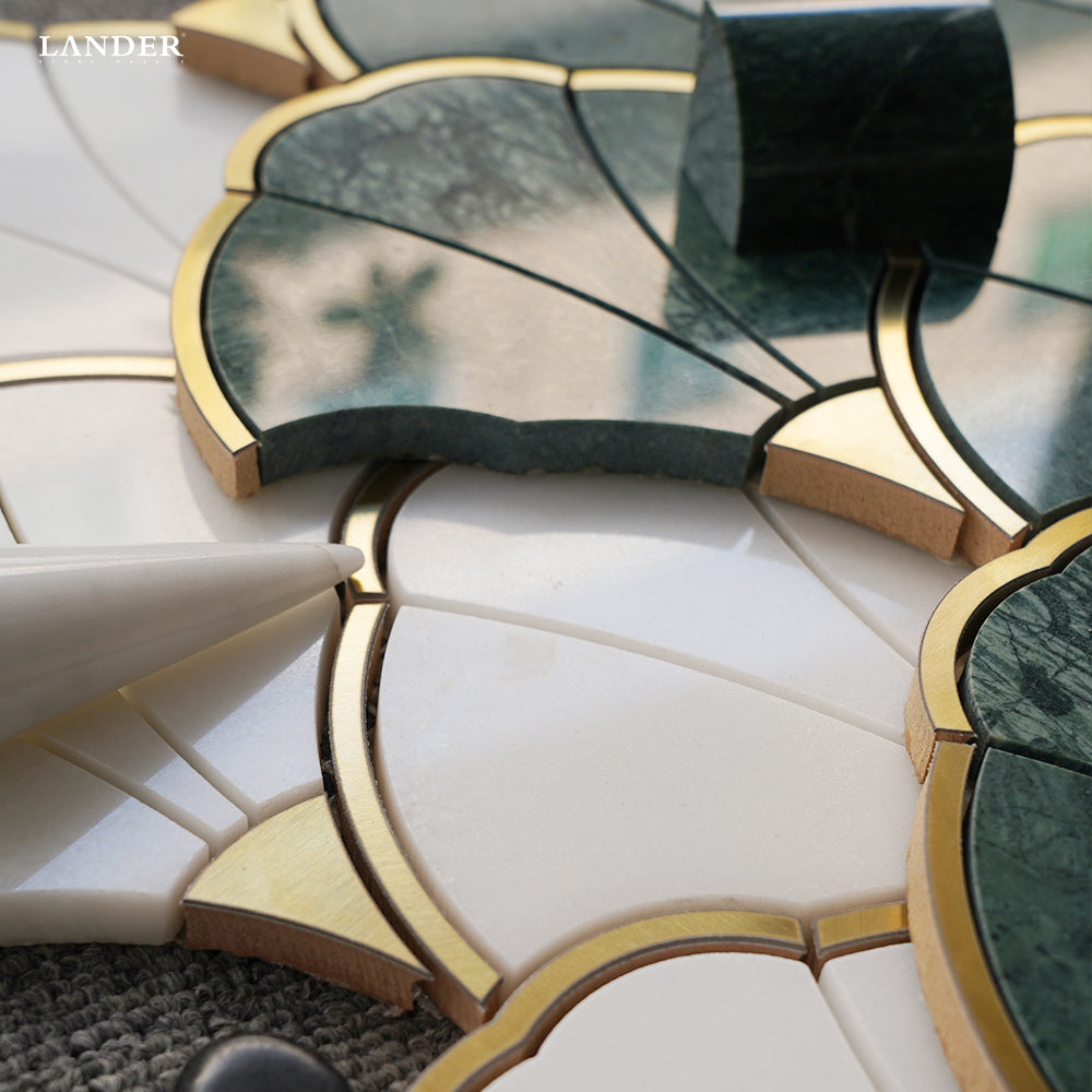 Lander Stone Thiết kế mới Gạch ốp tường mosaic đá cẩm thạch tự nhiên cắt bằng tia nước dùng cho Phòng tắm, Phòng khách