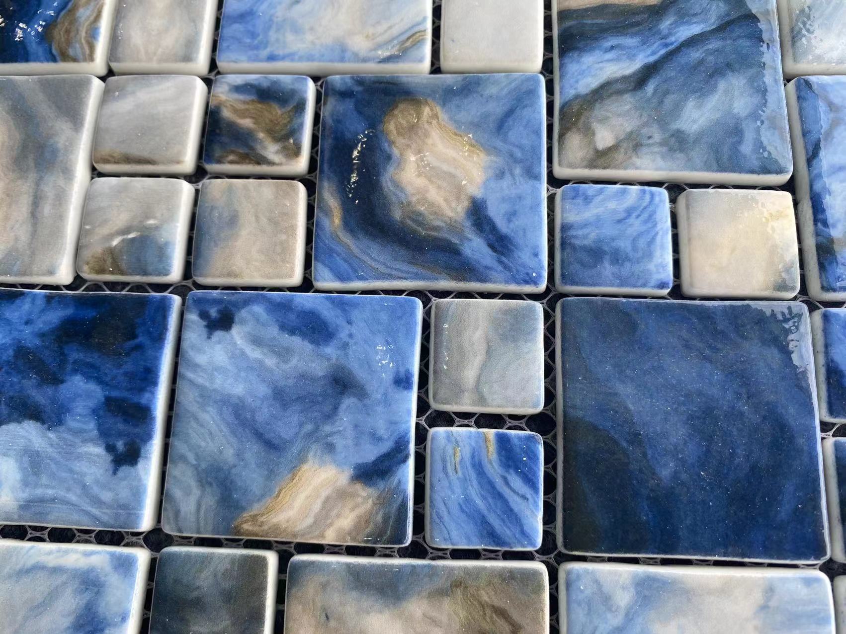 Gạch mosaic gốm sứ xanh lam và thủy tinh phát sáng chất lượng cao cấp công nghiệp
