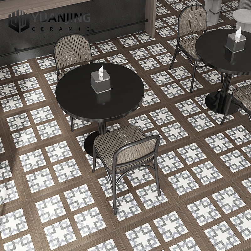 Gạch Sứ Lát Sàn Giả Cổ Vân Gỗ Phong Cách Trung Cổ Họa Tiết Mosaic 600x600 Dùng Cho Ban Công, Quán Cà Phê, Nhà Hàng