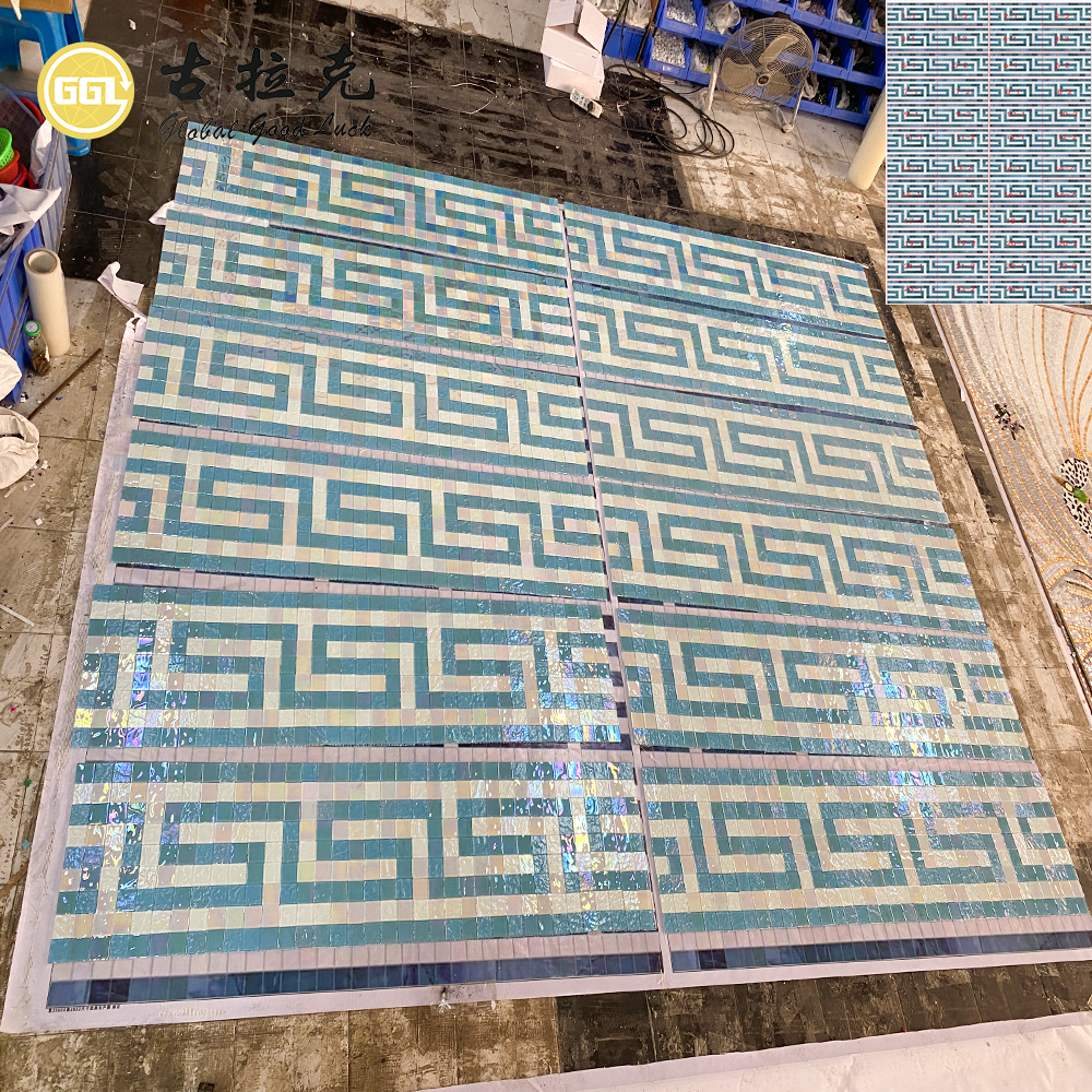 Gạch Mosaic Thủy Tinh Pha Lê Trắng Xanh Sang Trọng Phong Cách Thiết Kế Tùy Chỉnh Dành Cho Hồ Bơi, Khách Sạn & Tường Điểm Nhấn