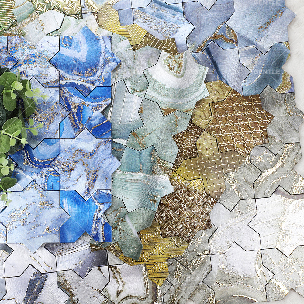 Gạch ốp tường Mosaic nhôm cao cấp đốm vàng, gạch kim loại trang trí tường phòng khách