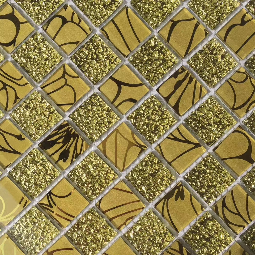 Gạch Mosaic Thủy Tinh Kim Cương Vàng 3D Vuông Phổ Biến