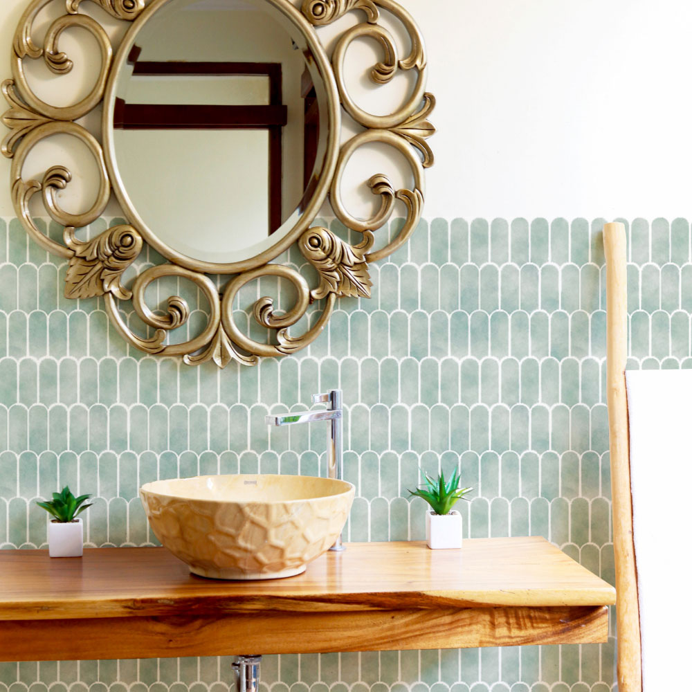 Gạch Mosaic Dải PVC Màu Xanh Lá Tự Dán Dễ Lắp Đặt Cho Ốp Bếp