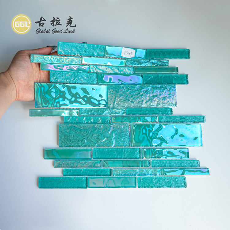 Gạch Mosaic Kính Đen Óng Ánh Cao Cấp, Dạng Dải, Bề Mặt Bóng, Dày 6mm, Dùng Cho Tường Điểm Quầy Bar & Trang Trí Câu Lạc Bộ