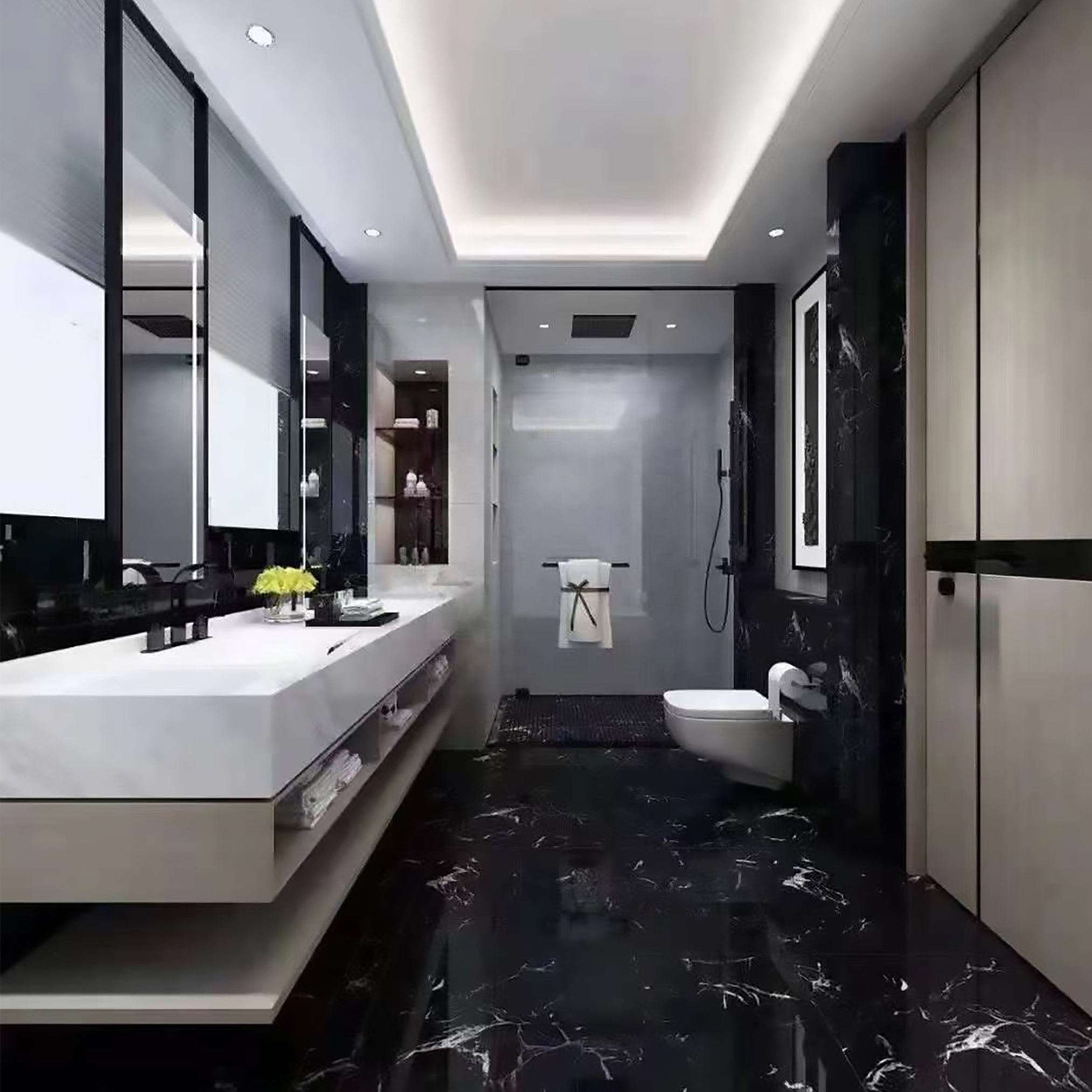Hậu mãi an tâm Tấm đá cẩm thạch đen trắng Nhà cung cấp đá đánh bóng Gạch lát sàn
