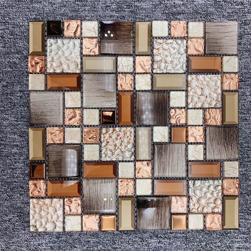 Gạch Mosaic Ốp Tường Ngoài Trời Đa Họa Tiết Vàng và Be