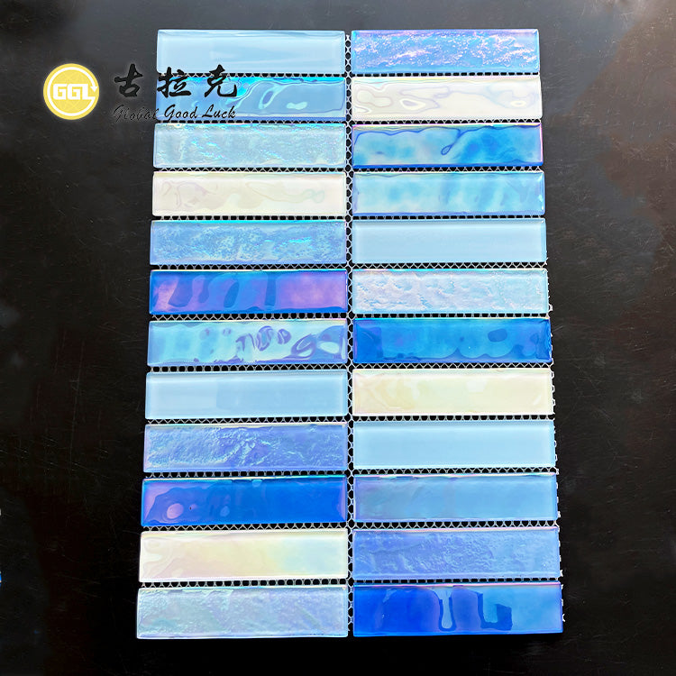 Goodluck Mosaic Gạch Mosaic Thủy Tinh Sọc Xanh Chuyển Màu Chống Nước Trang Trí Tường Nội Thất Họa Tiết Parquet Dùng Cho Sảnh Và Nhiều Dịp