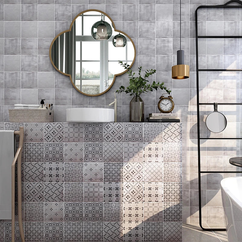 Gạch Gốm Sứ Tráng Men Màu Bạc Giả Kim Loại 150x150mm Ốp Tường Nhà Tắm Phòng Khách Sân Vườn Ban Công