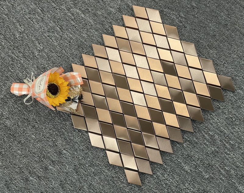 Gạch ốp tường mosaic gốm và kim loại vàng hồng kim cương 3D sang trọng