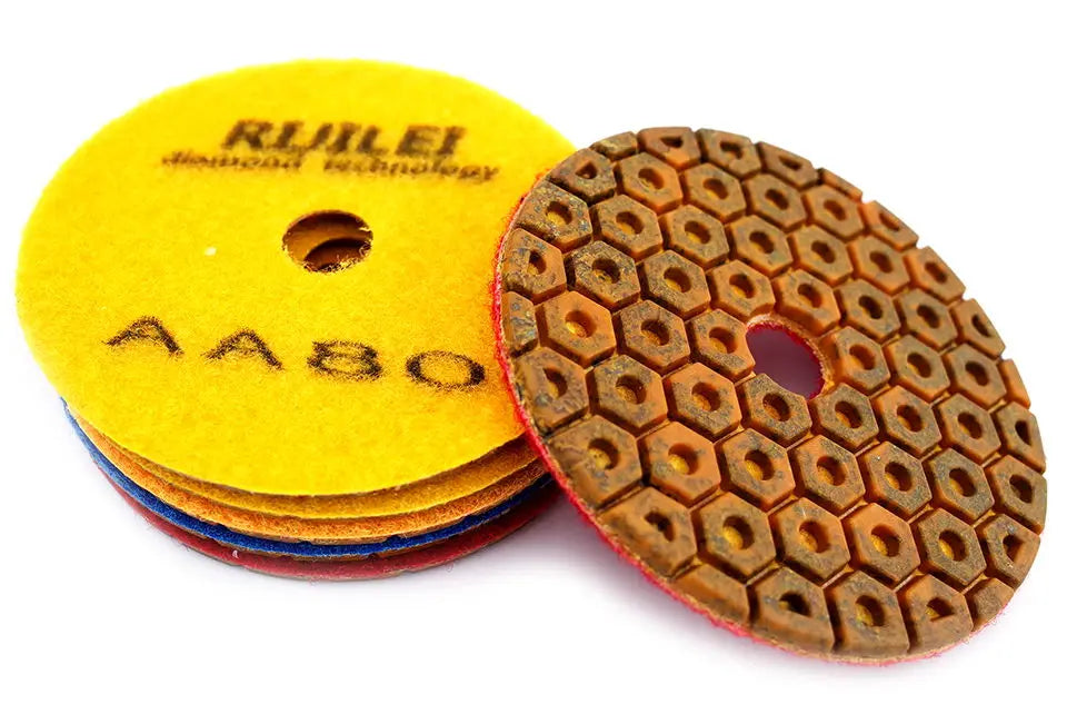 RIJILEI 4 Inch Super Diamond Polishing Pads 6 Steps Copper Metal Bond Wet Polishing Pad for Granite Marble Stone Grinding Discs
