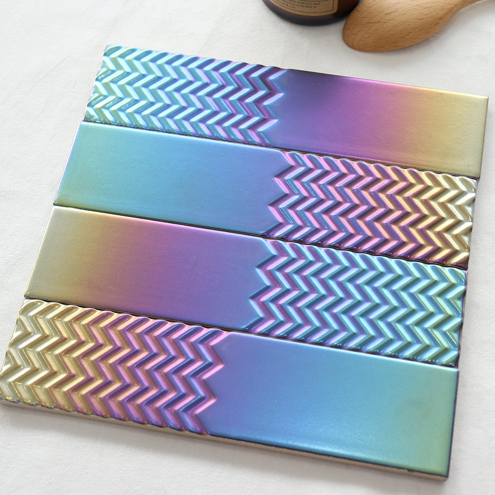 Gạch 3D ốp tường gốm kiểu subway tráng men mạ điện màu vàng kim